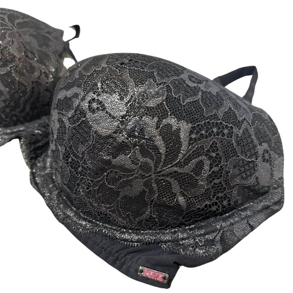 EUC PINK by Victoria's Secret Strappy Metallic Grey Bra Size 36DD - Picture 5 of 8